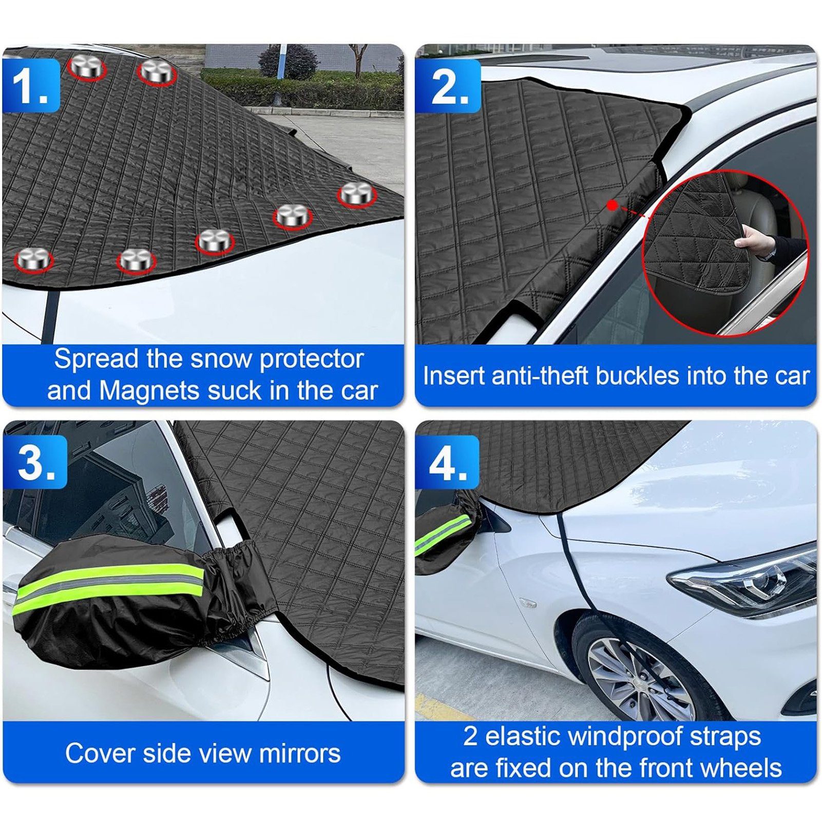 Rutaqian Frontscheibenabdeckung Frontscheibenabdeckung, Windschutzscheibenabdeckung mit Magneten, (Frontscheibenabdeckung Auto mit Seitenspiegelabdeckung, Ultra-Dick Auto Scheibenabdeckung Windschutzscheibe Abdeckung), für die Windschutzscheibe gegen