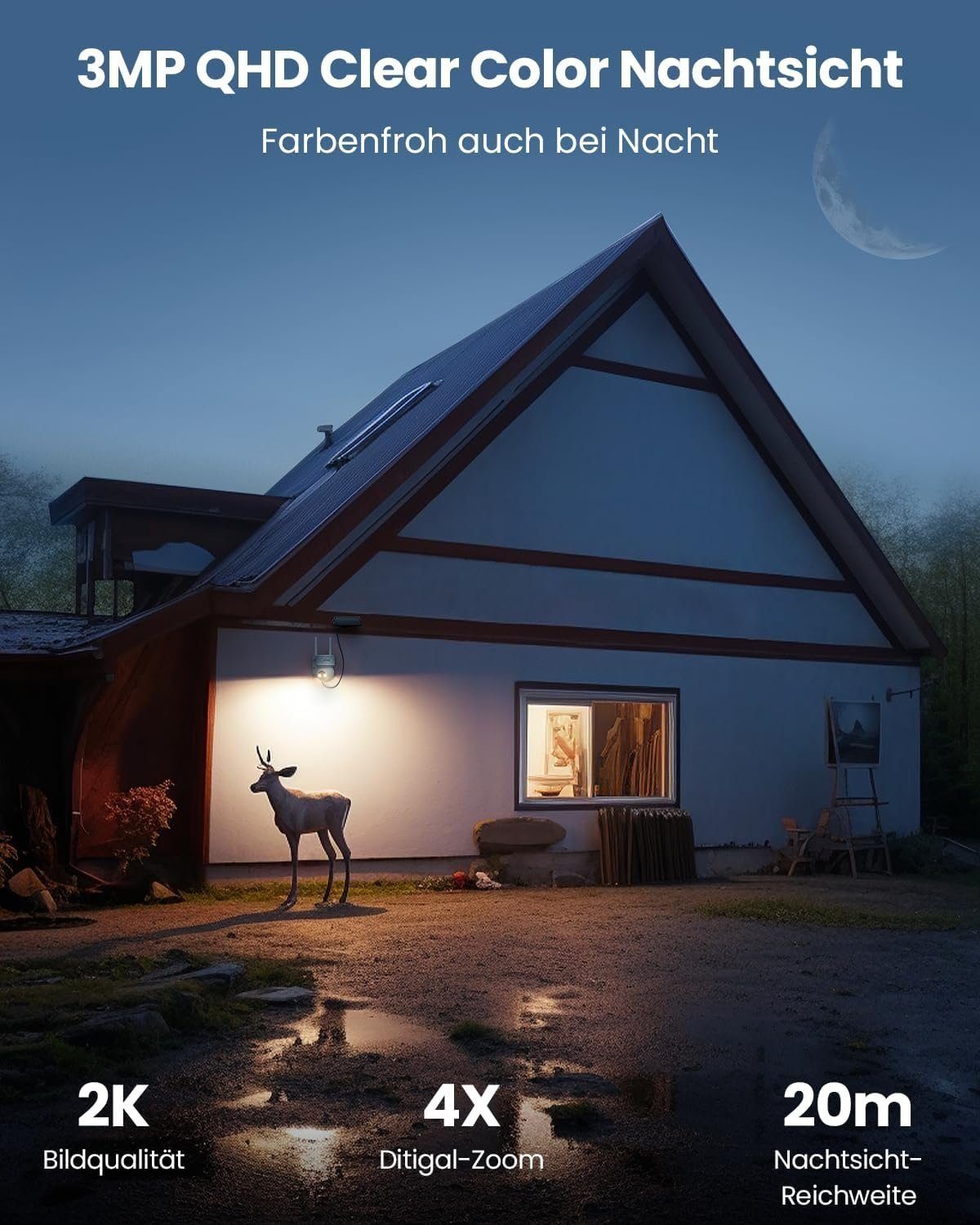 ieGeek 2K Solar Überwachungskamera Aussen Akku PTZ 355°/120° mit SD Karte Überwachungskamera (Aussen Außen Außenbereic Innenbereich, Sirene/Lichtalarm, Videoverlauf, Multi-User-Sharing, 3dBi Dual-WiFi-Antennen,Intelligente Erkennung und sofortiger Al