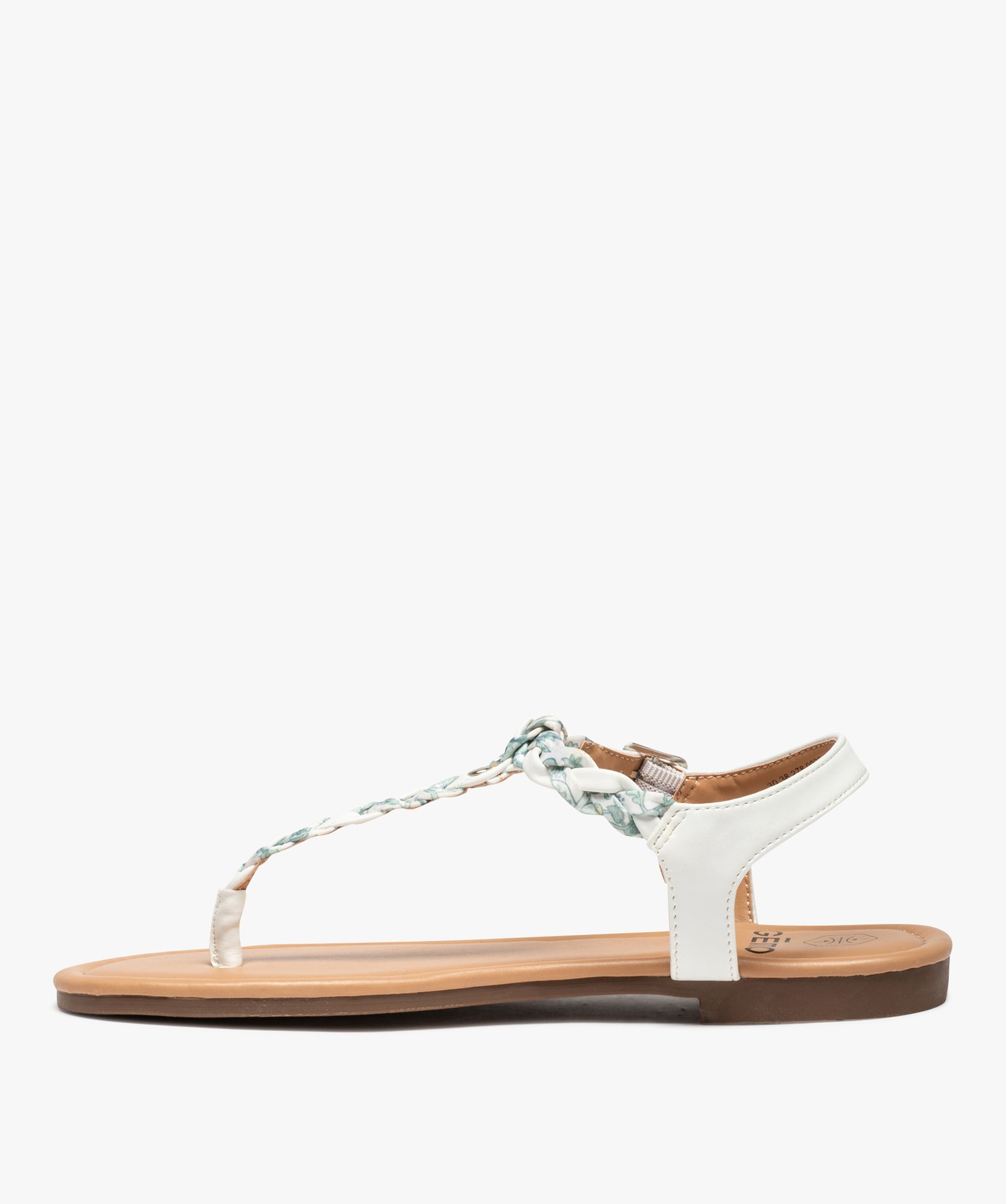 Sandales femme à talon plat et entre-doigts tressé blanc | GEMO
