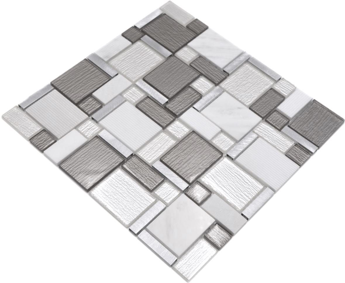 Mosani Mosaikfliesen Naturstein Glasmosaik Mosaikfliesen Aluminium weiß