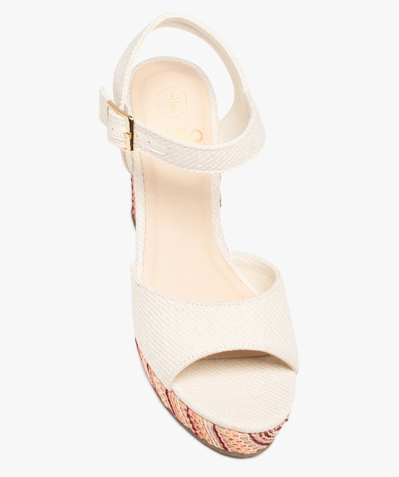 Sandales femme compensées dessus et semelle en toile beige | GEMO