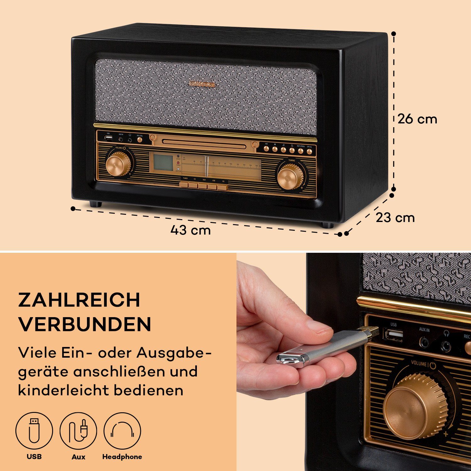 Auna Belle Epoque Stereoanlage (UKW-Radiotuner, 5 W)
