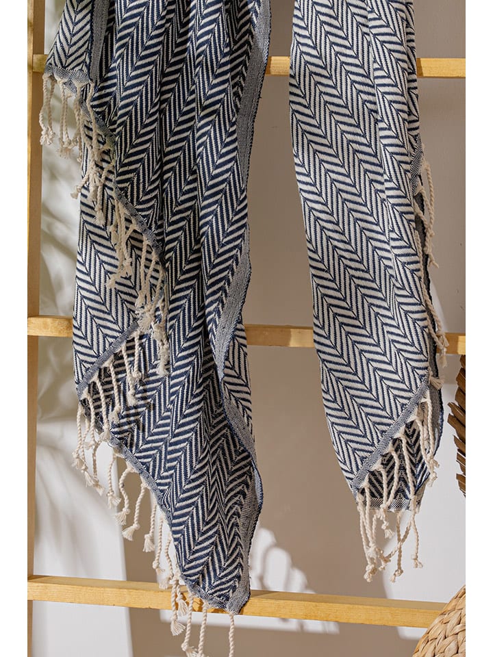 Elizabed Strandtuch in Dunkelblau/ Beige günstig kaufen 100x180 cm