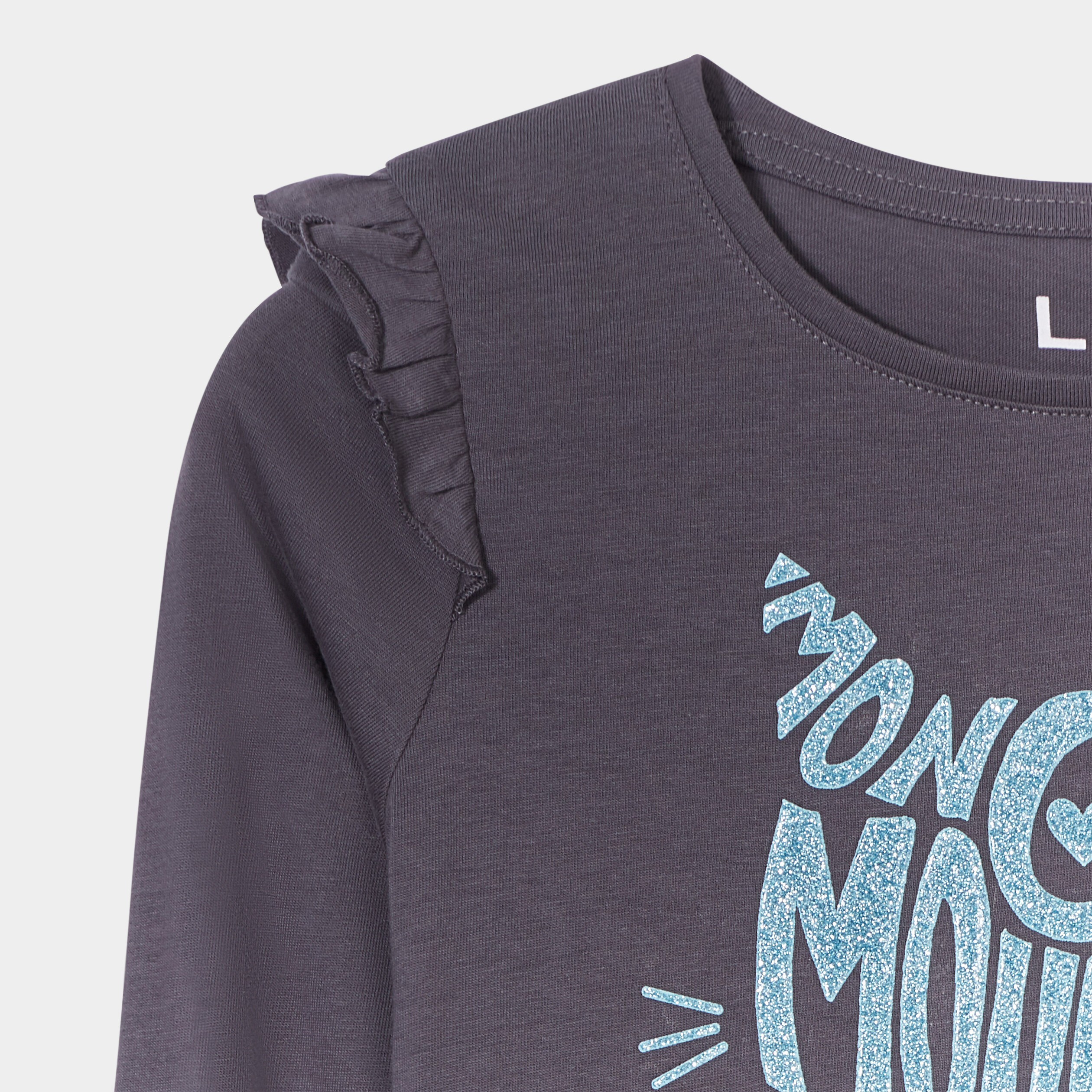 T-shirt à volants manches longues coton gris foncé fille | La Halle