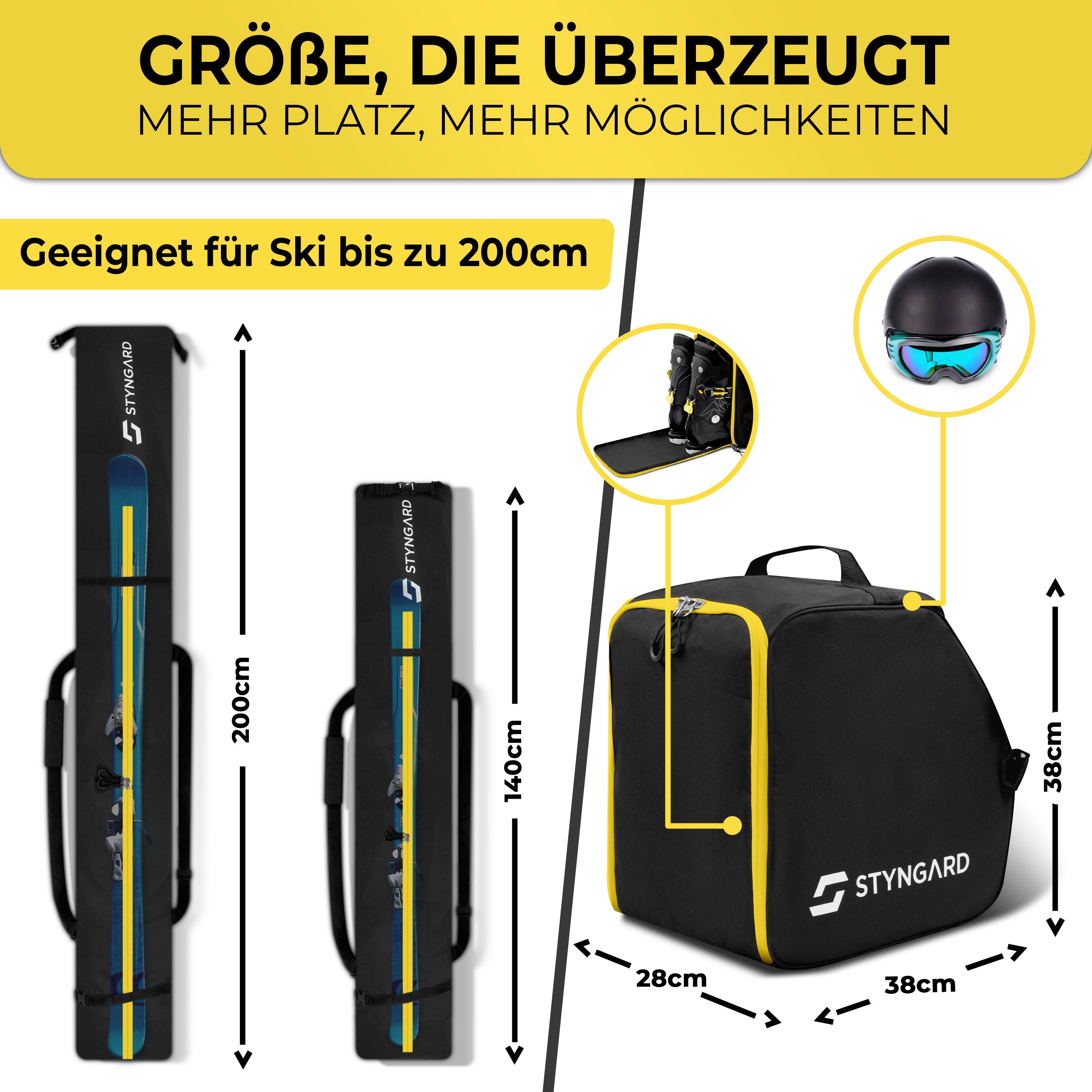 Styngard Skitasche Vancouver (Set Skisack [140 cm bis 200 cm] und Skischuhtasche mit Helmfach [40 L)