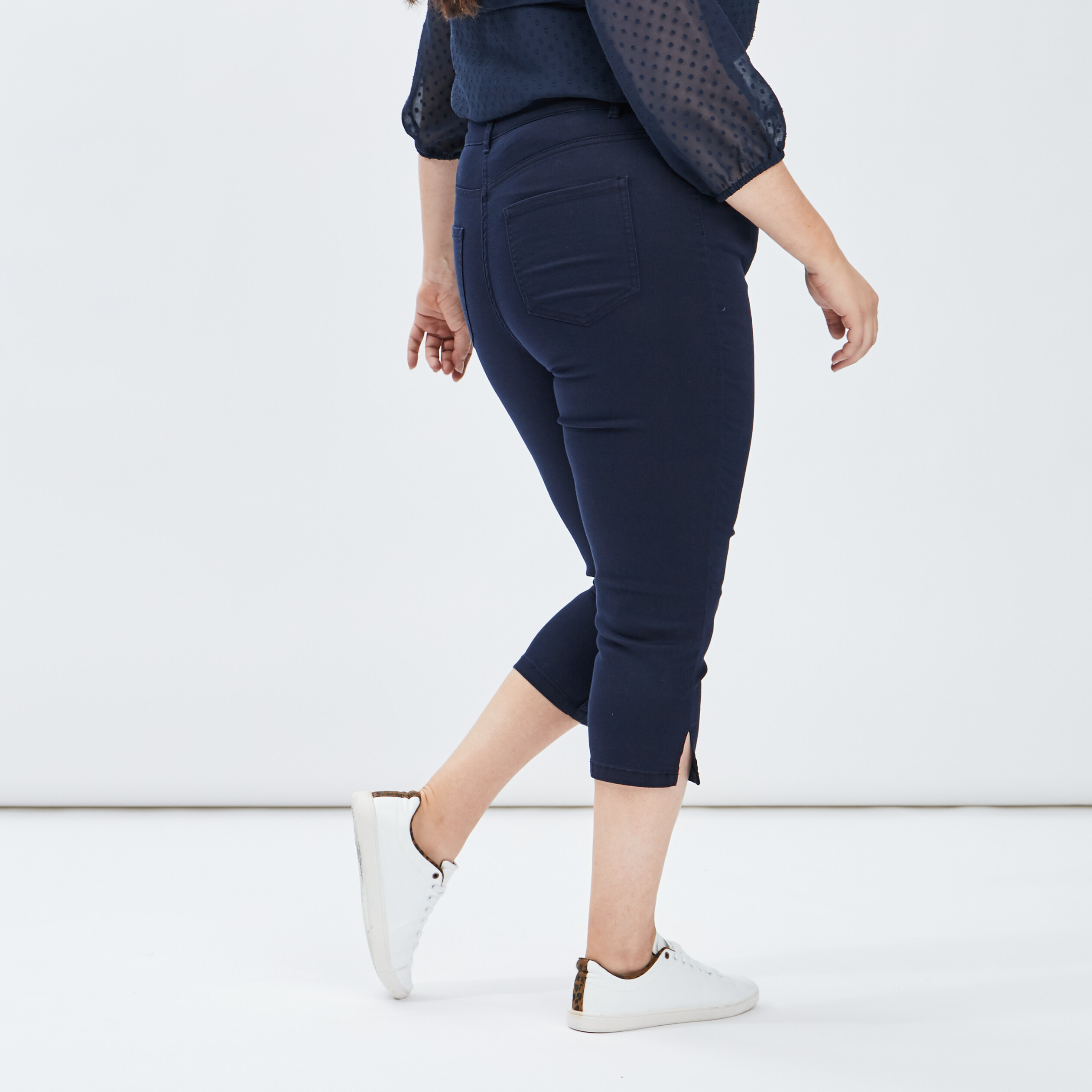 Pantalon corsaire slim bleu marine femme grande taille | La Halle