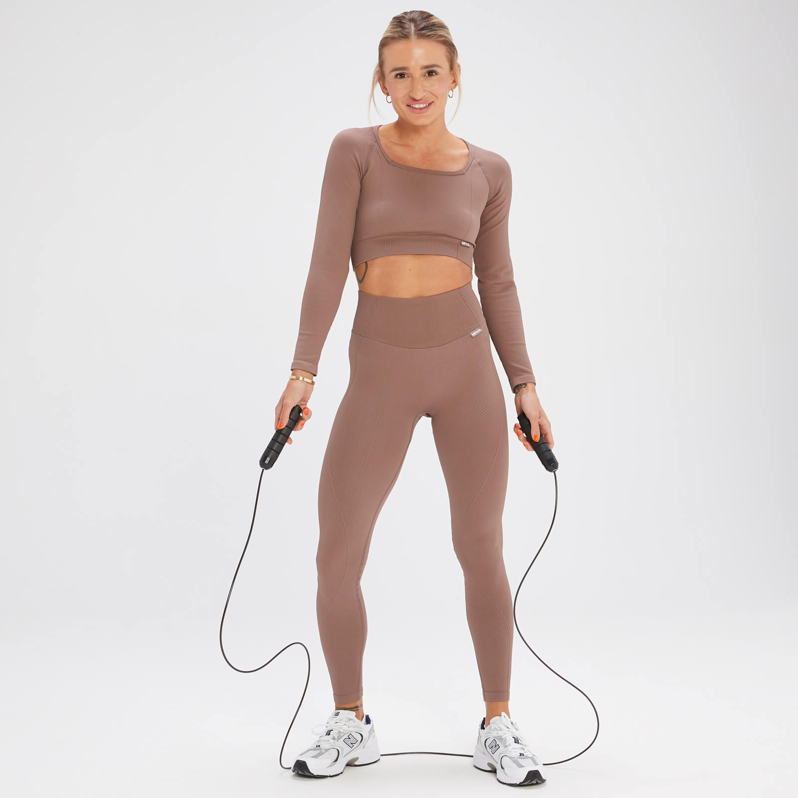 Crop top à manches longues sans coutures MP x Tatiana – Noisette
