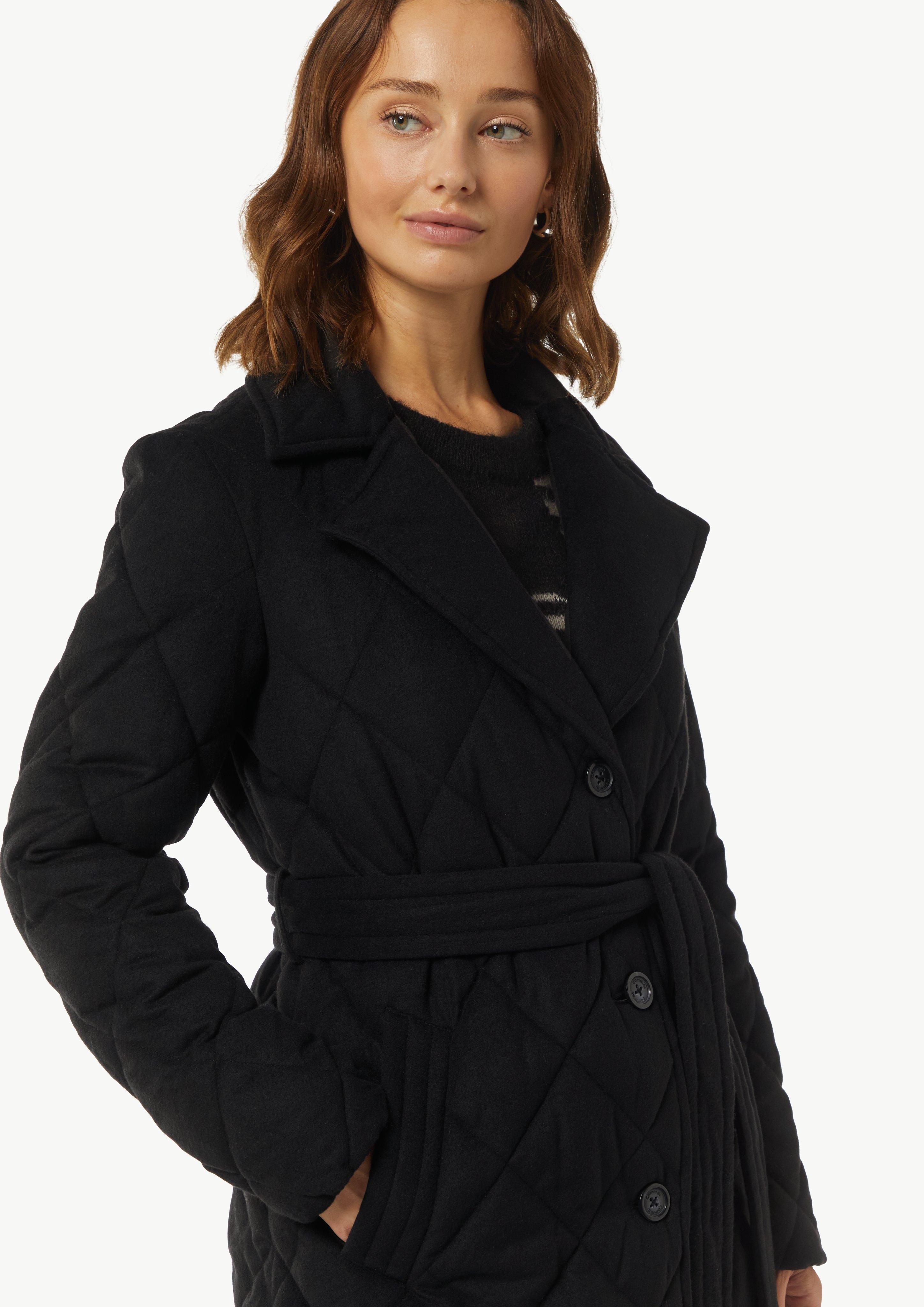 Wattierter Steppmantel aus Wollmix - schwarz
