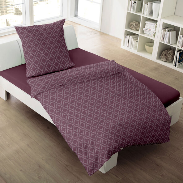 Bettwäsche Jacquard-Feinbiber 135/200 + 80/80 cm, Grafik bordeaux