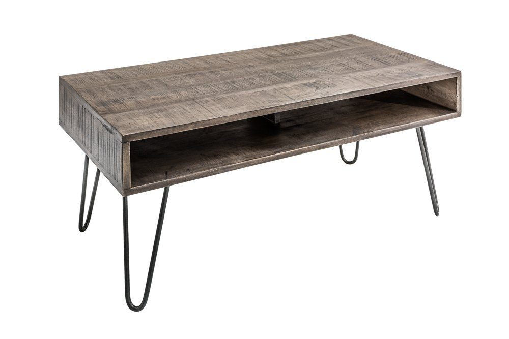 riess-ambiente Couchtisch SCORPION 100cm grau, Wohnzimmer · Massivholz · Metall · eckig · Hairpin Legs · Retro