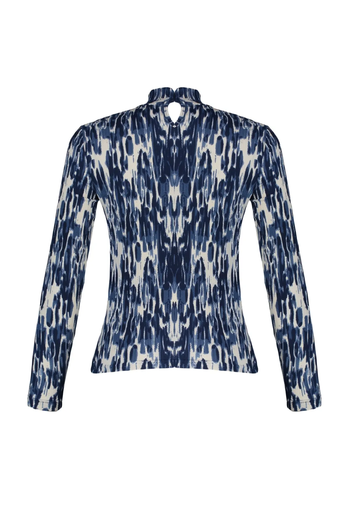 Trendyol Collection  Marineblauer bedruckter, taillierter, hochgeschlossener Langarmpullover/strukturierte Strickbluse TWOAW22BZ0256