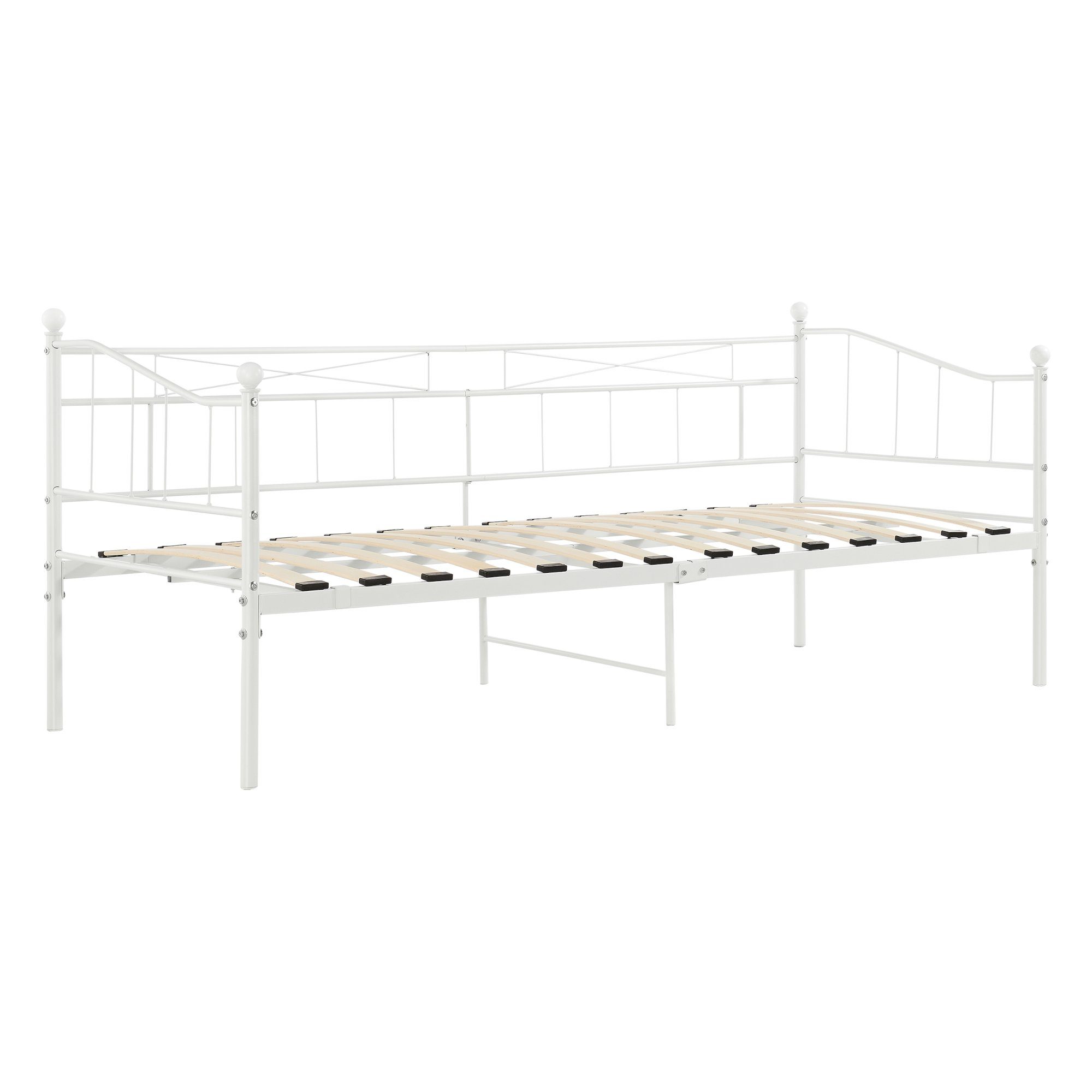 en.casa Metallbett, Arjeplog Tagesbett Bettgestell 90x200cm Weiß
