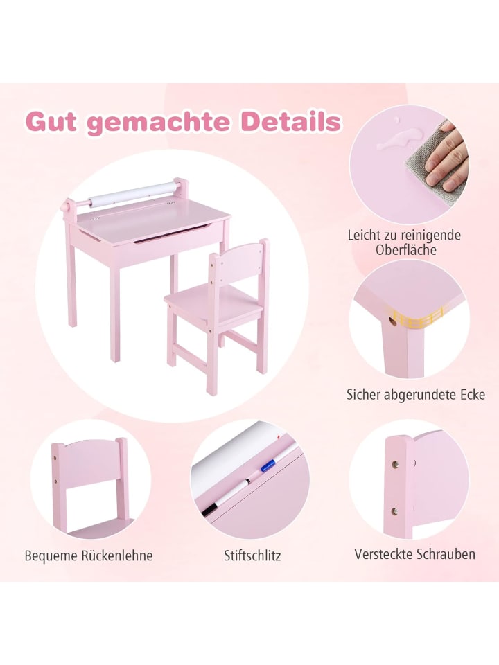 COSTWAY Schreibtisch Set ab 3 Jahren in Rosa günstig kaufen onesize
