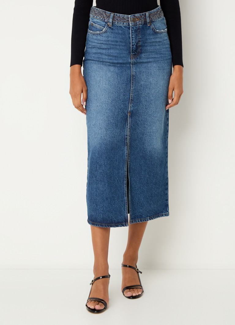 Fustă midi din denim Ba&sh Math cu crăpătură