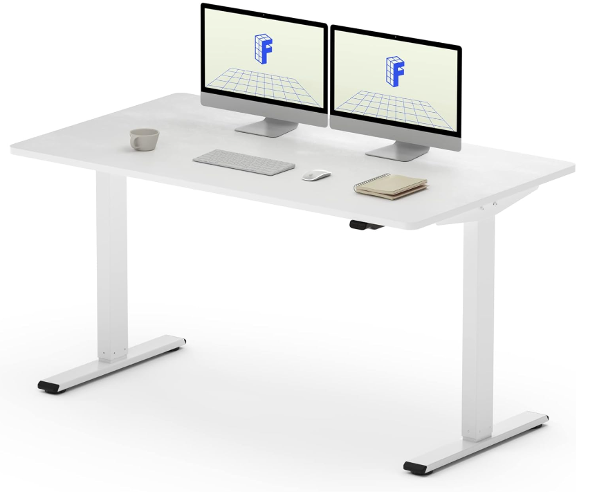 Flexispot Basic höhenverstellbarer Schreibtisch Weiß inkl. 140 x 80 cm Tischplatte Weiß Single Motor