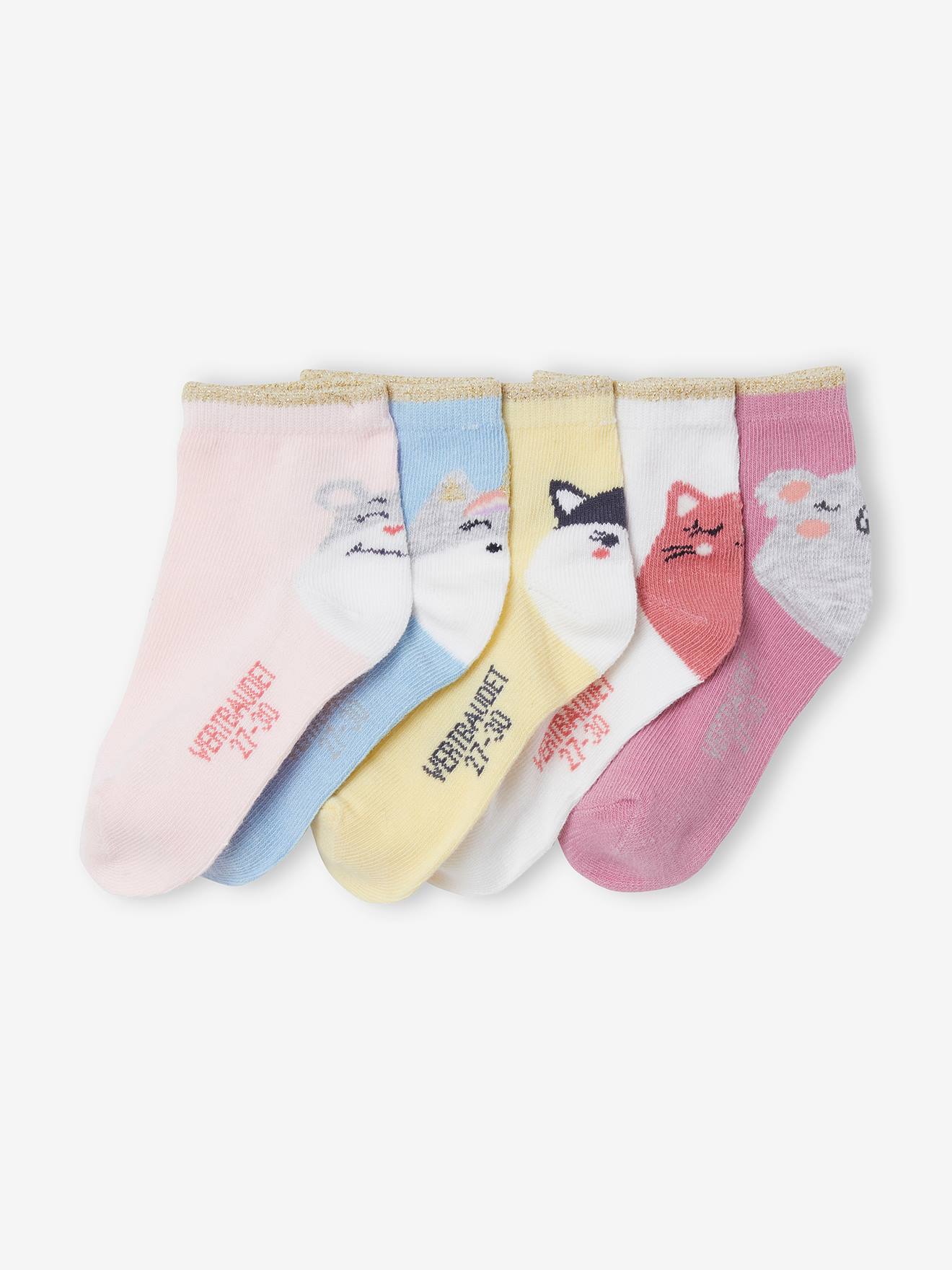 Lot de 5 paires de mi-chaussettes animaux lot rose clair