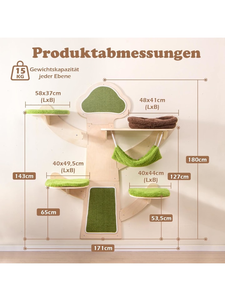 COSTWAY Katzenwand mit Plattformen in Grün günstig kaufen onesize
