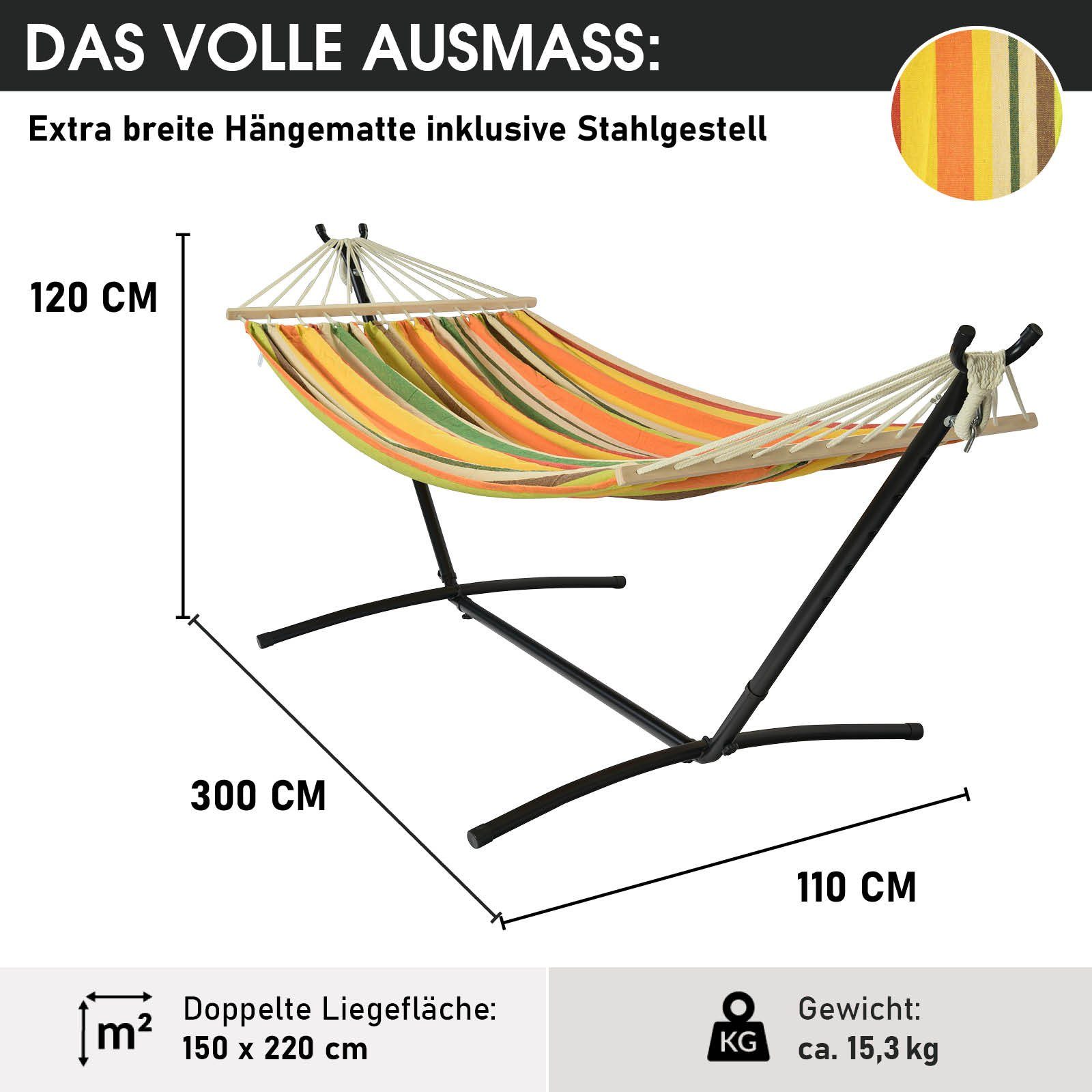BRAST Hängematte mit Gestell XXL für 2 Personen, viele Modelle, Tragkraft 300kg (inkl. Transporttasche, In-Outdoor Doppelhängematte), Ideal für Balkon, Terrasse, Garten Camping