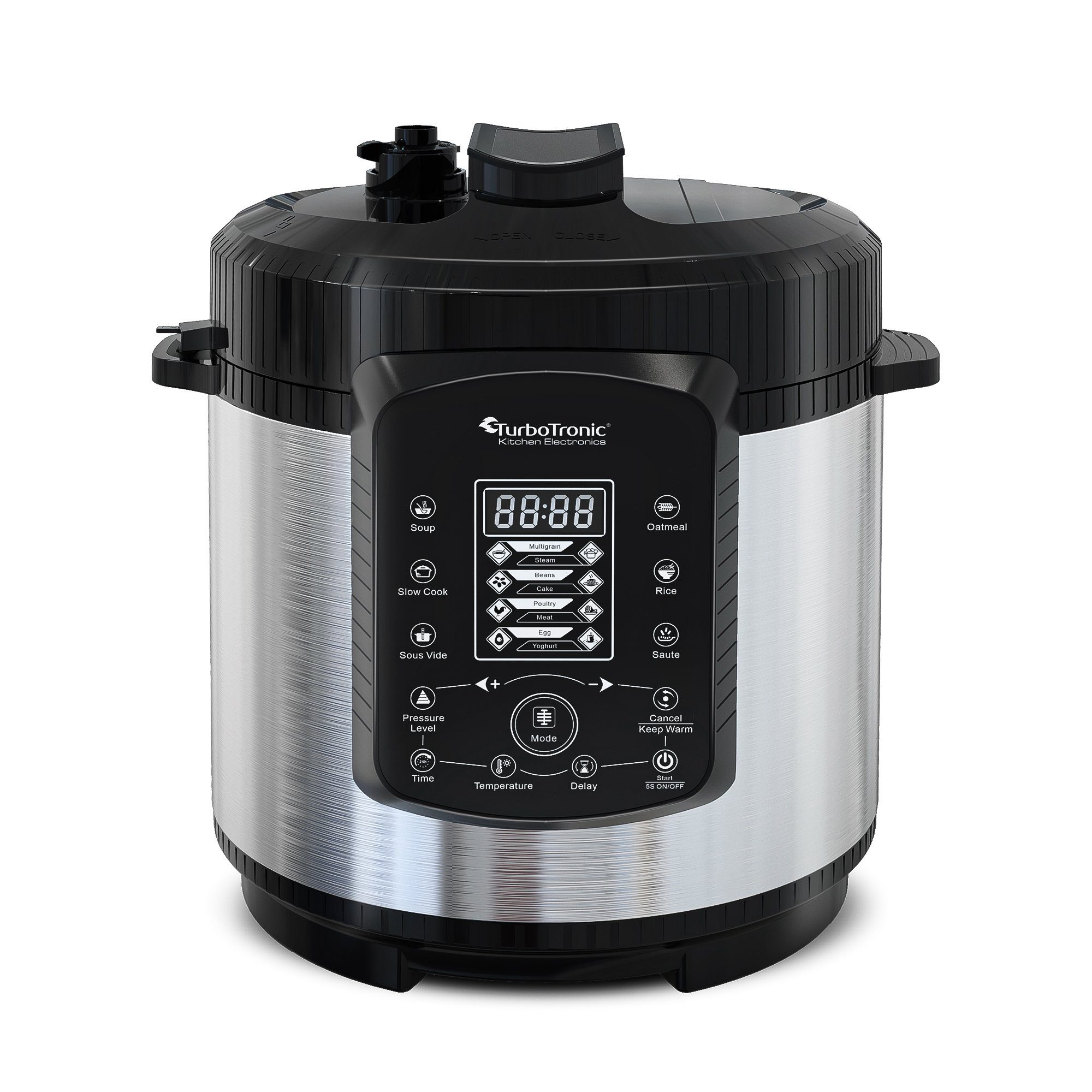 TurboTronic by Z-Line Multikocher 6L mit 2x Topf Edelstahltopf und beschichtet, PLASTIKFREI Silber, 1000 W, Dampfdrucktopf Elektrischer Schnellkochtopf Dampfgarer