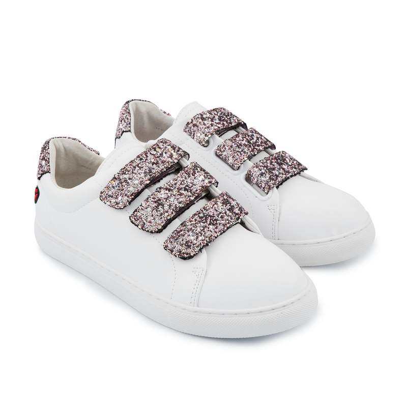 Baskets en cuir Edith blanc/glitter or rose
