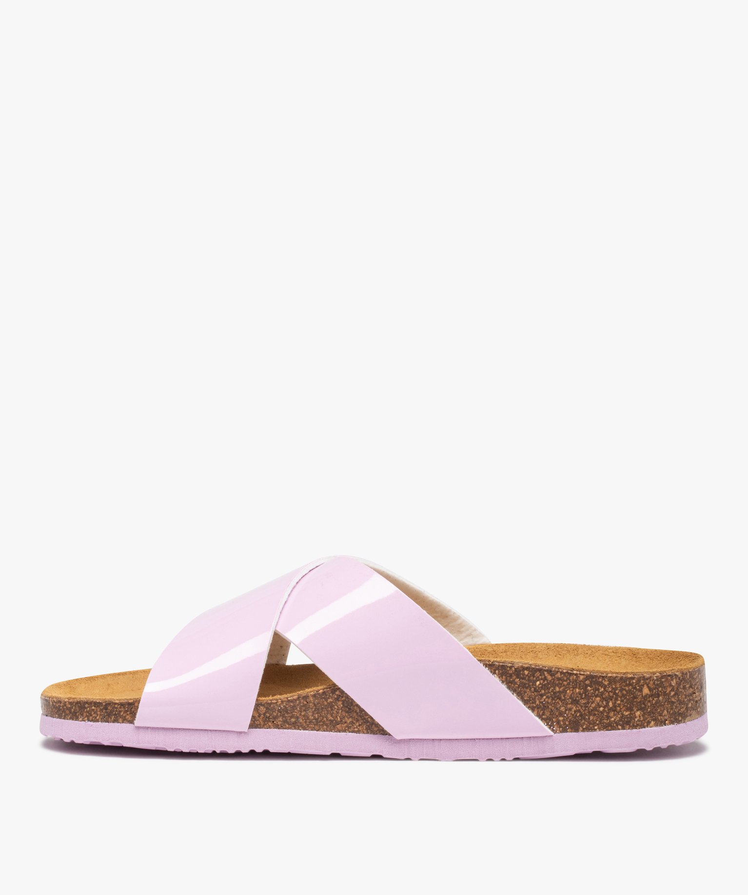 Mules femme à talon plat et larges brides croisées violet clair | GEMO