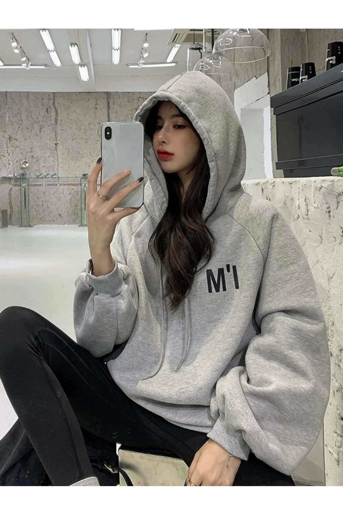 Know  Graues Damen-Sweatshirt mit Print in Übergröße M
