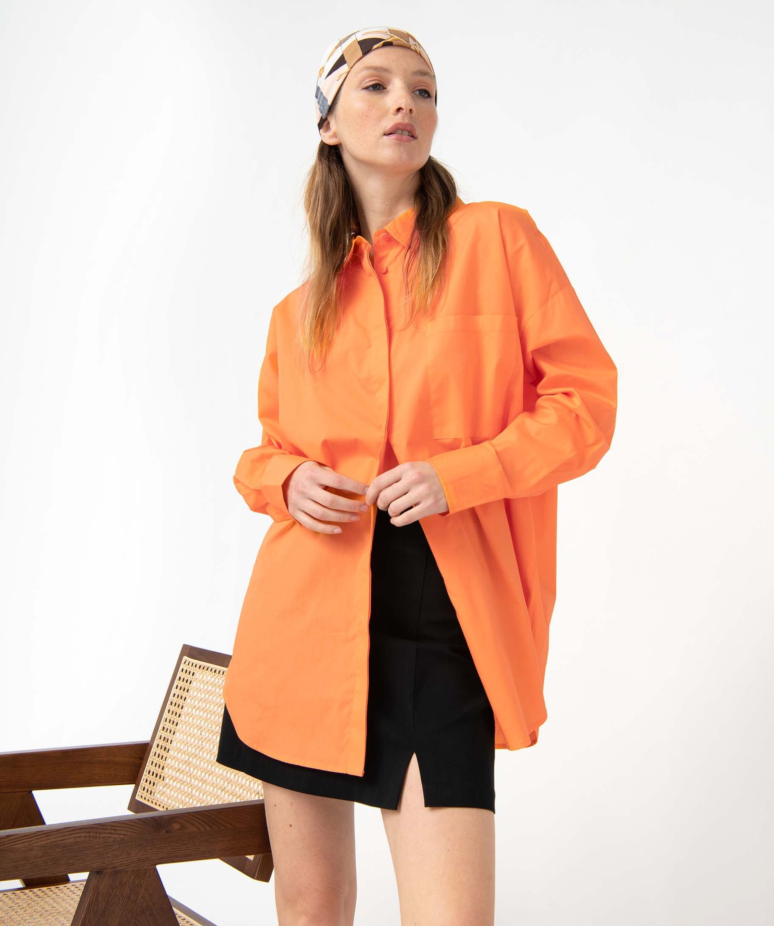 Chemise femme coupe oversize avec poche poitrine orange | GEMO