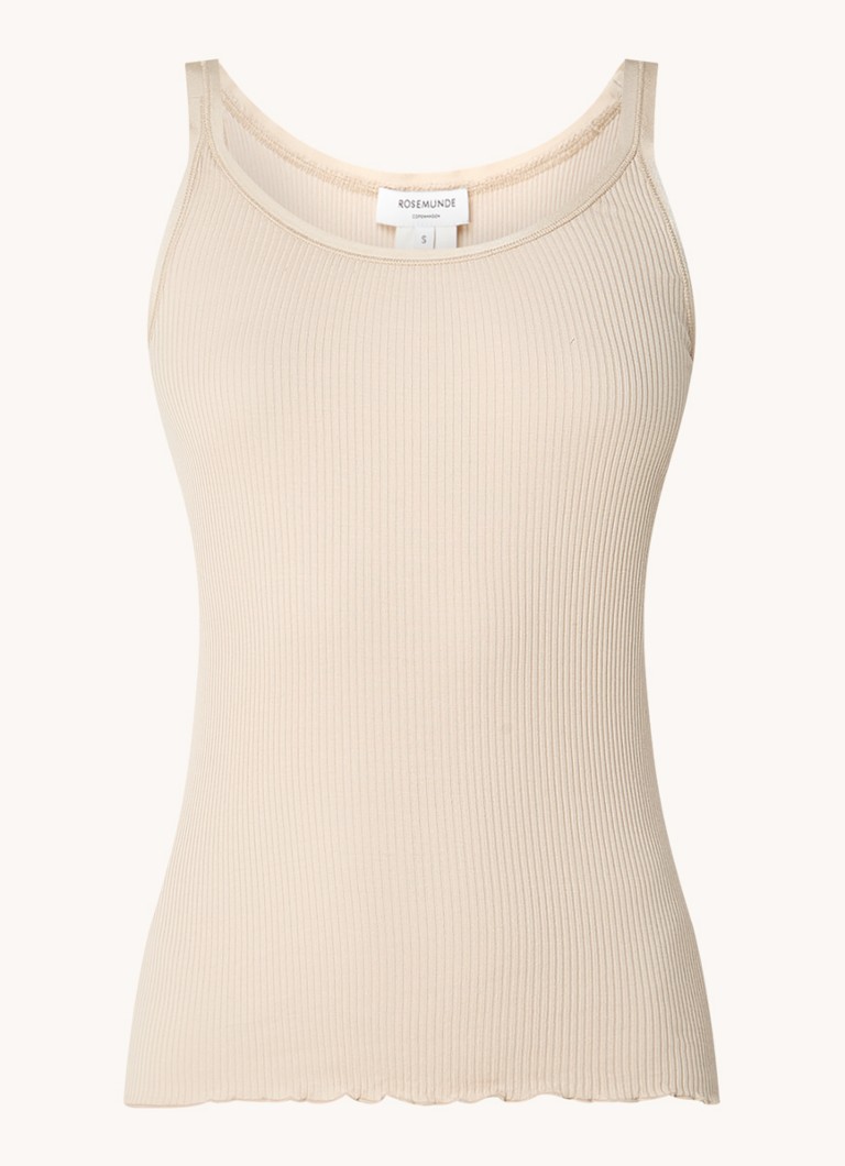 Top Rosemunde Belle in maglia a coste di misto seta con scollo rotondo