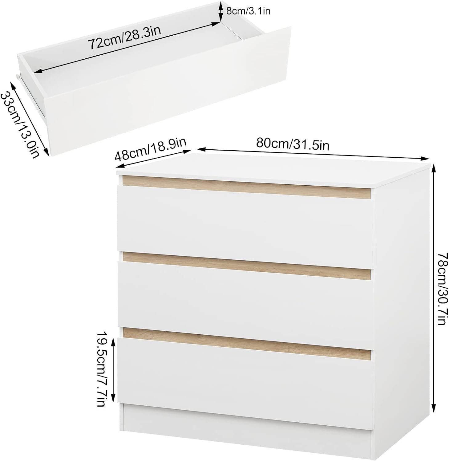 Woltu Wickelkommode, Wickeltisch Wickelstation mit 3 Schubladen Weiß