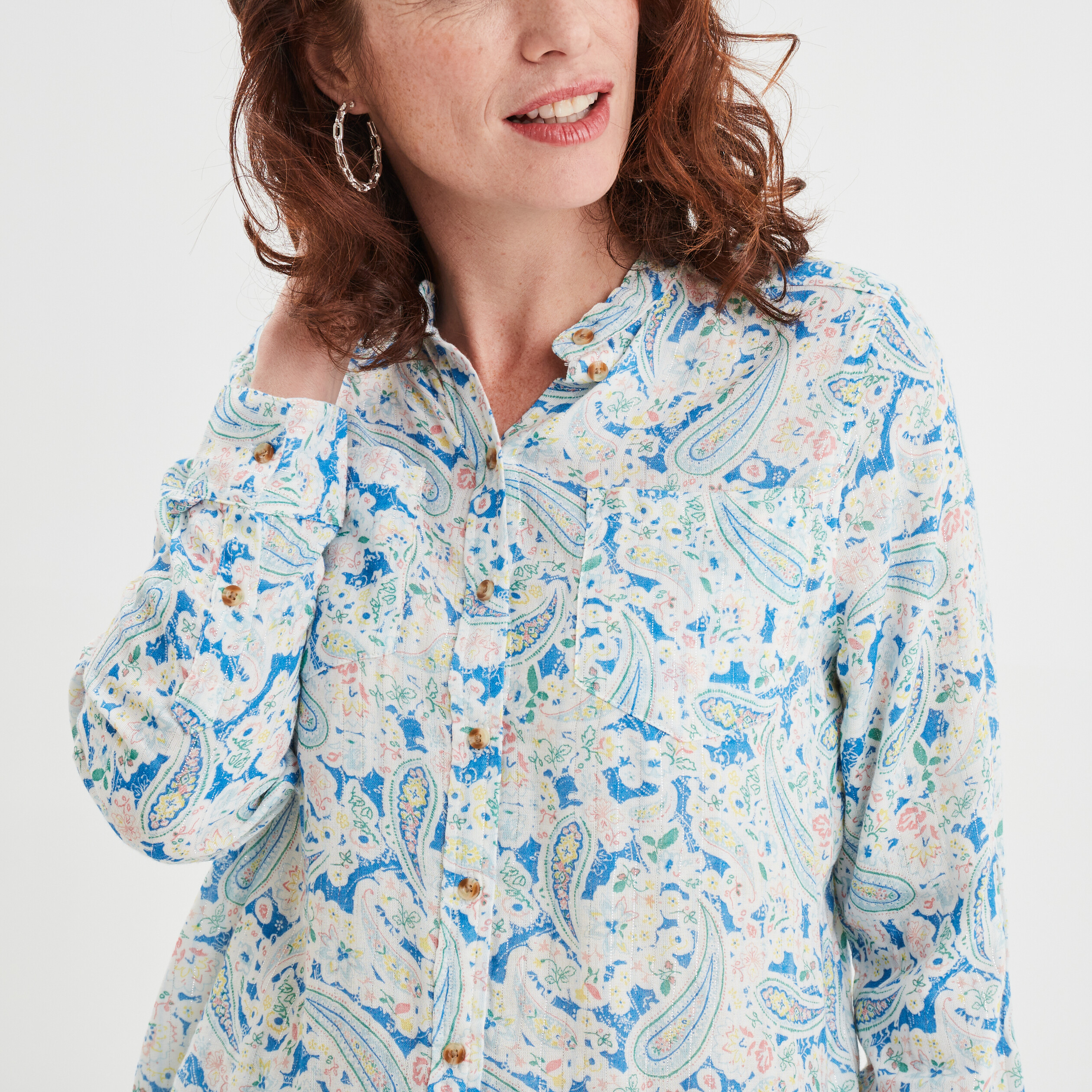 Chemise manches longues col mao blanc femme | La Halle