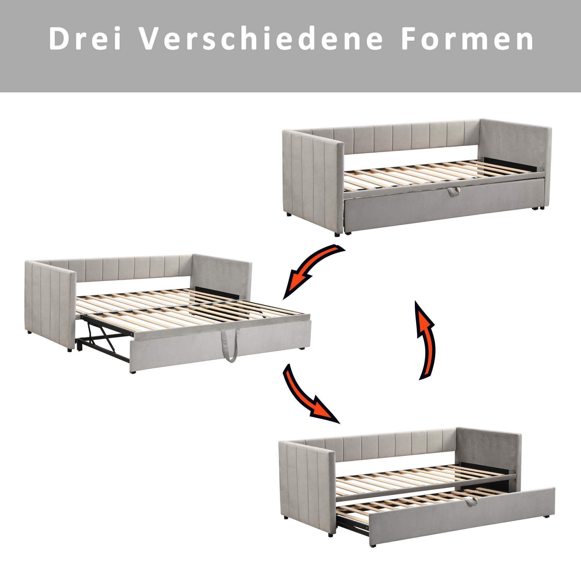 SOFTWEARY Schlafsofa Ausziehbett mit Bettfunktion, inkl. Lattenrost, 90x200 cm/180x200 cm, Samt