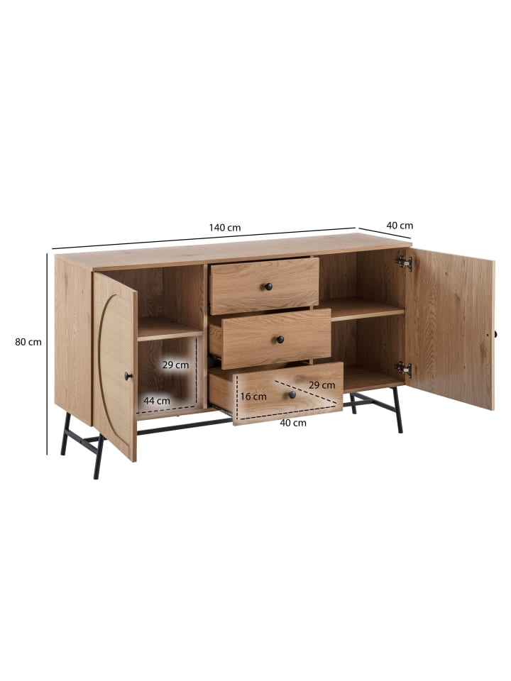 KADIMA DESIGN Sideboard 140x80x40 cm Kommode Eiche-Dekor mit Rattan Geflecht günstig kaufen onesize
