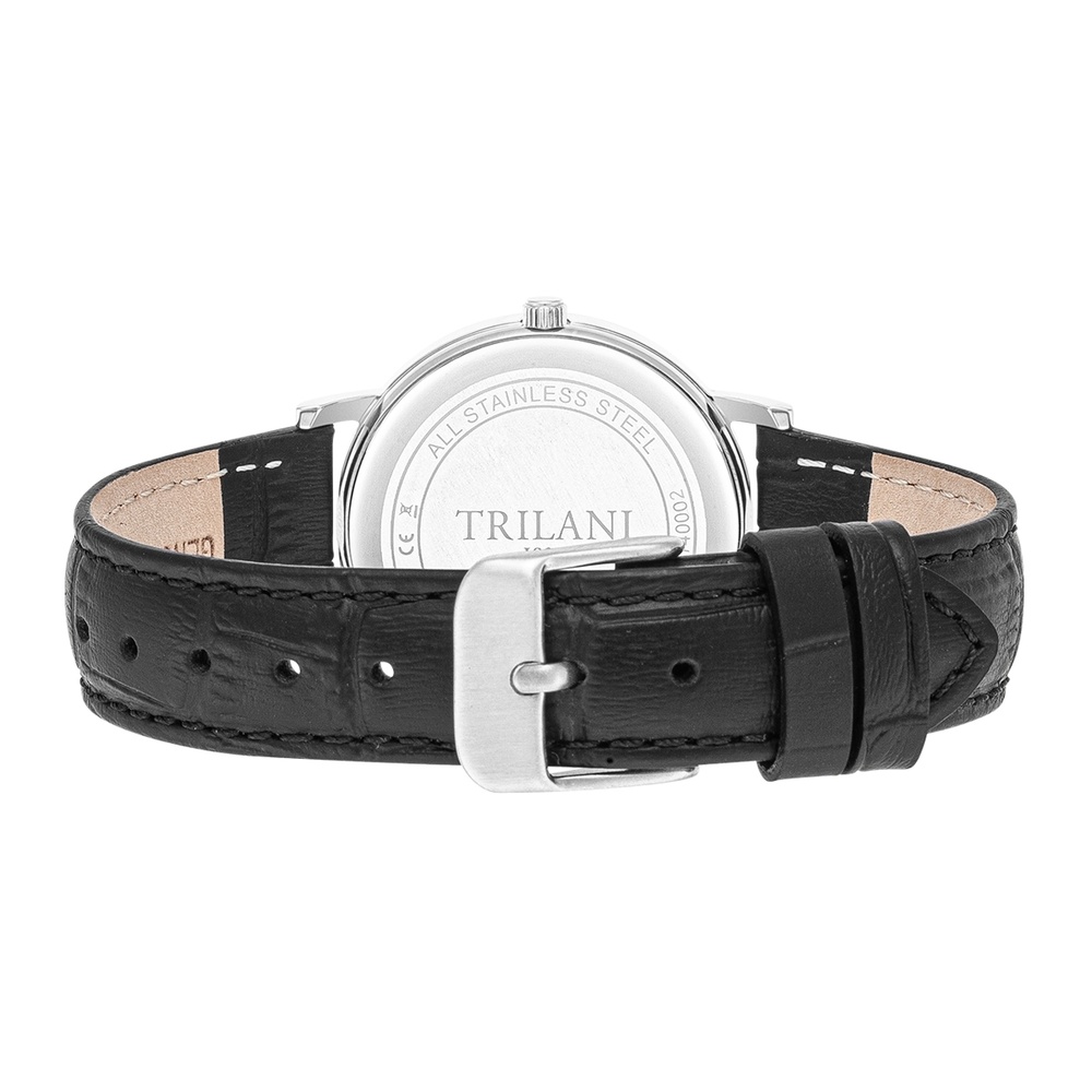 Trilani Montre à quartz en Cuir véritable en Noir Montre