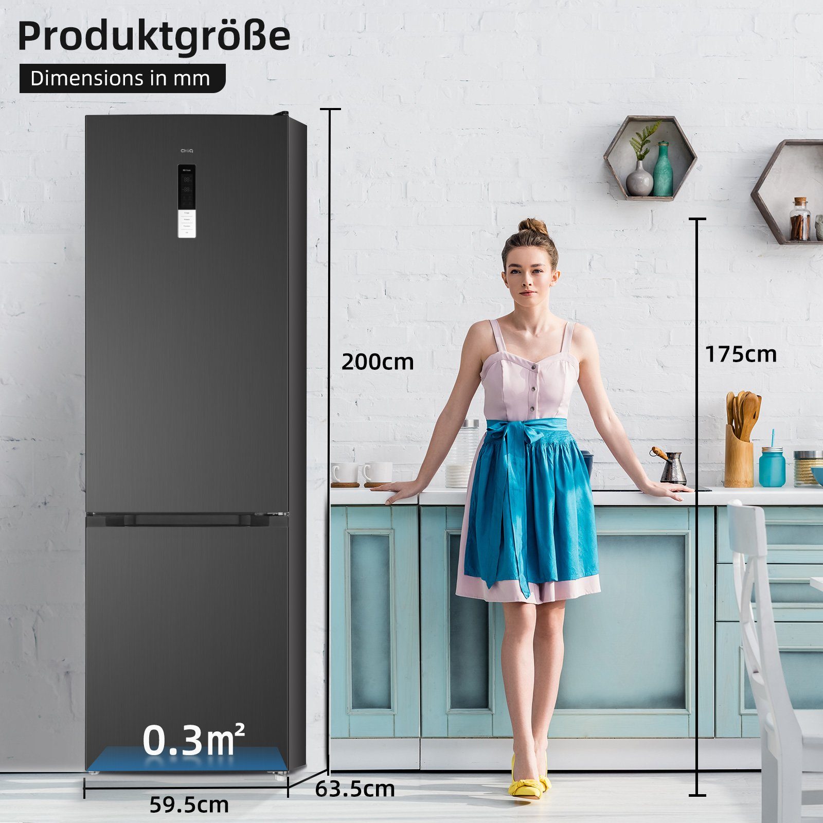 CHiQ Kühl-/Gefrierkombination FBM351NEI42, 200 cm hoch, 59.5 cm breit, No frost,12 Jahre Garantie auf den Kompressor