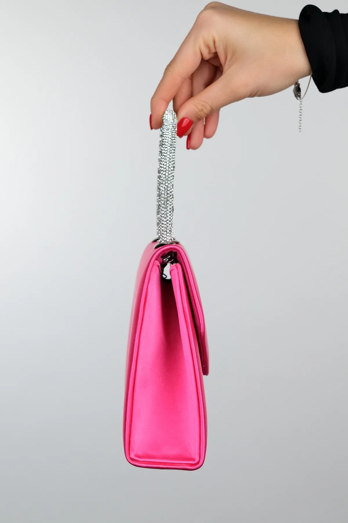LuviShoes  MONAKO Fuchsia Satin Stone Damen Handtasche