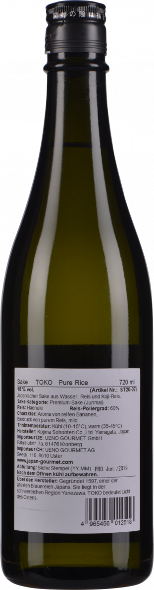 Sake-Toko Sake Junmai Pure Rice 0,72 Liter
