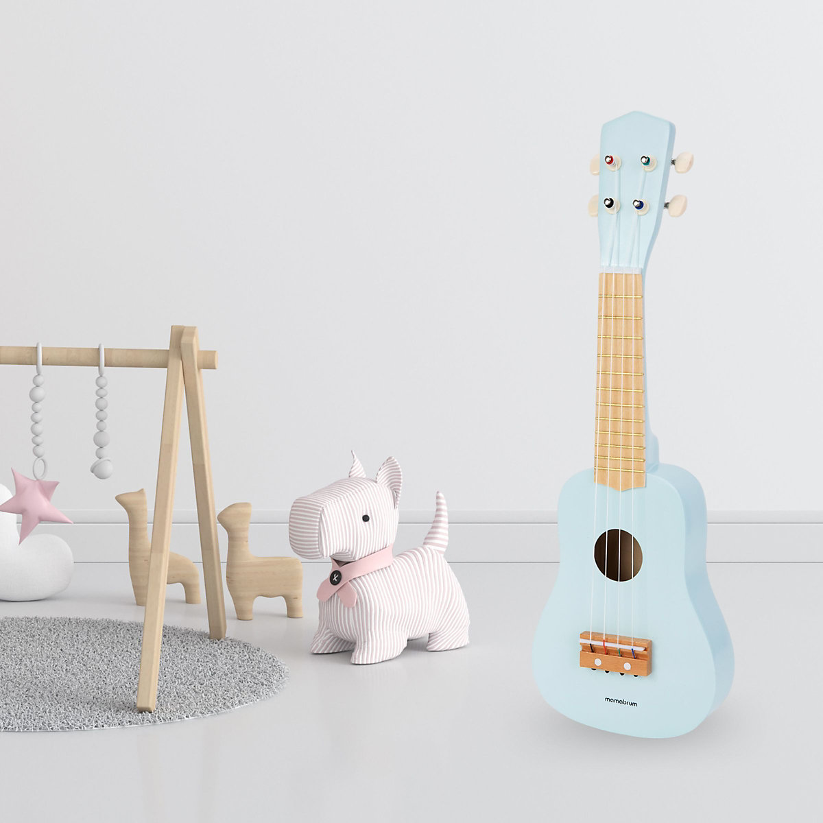 Holzgitarre – Ukulele – blaue Farbe, lehrt einfache Akkorde, stimuliert den Hörsinn, Nachahmung eines echten Instruments, schöne Klänge