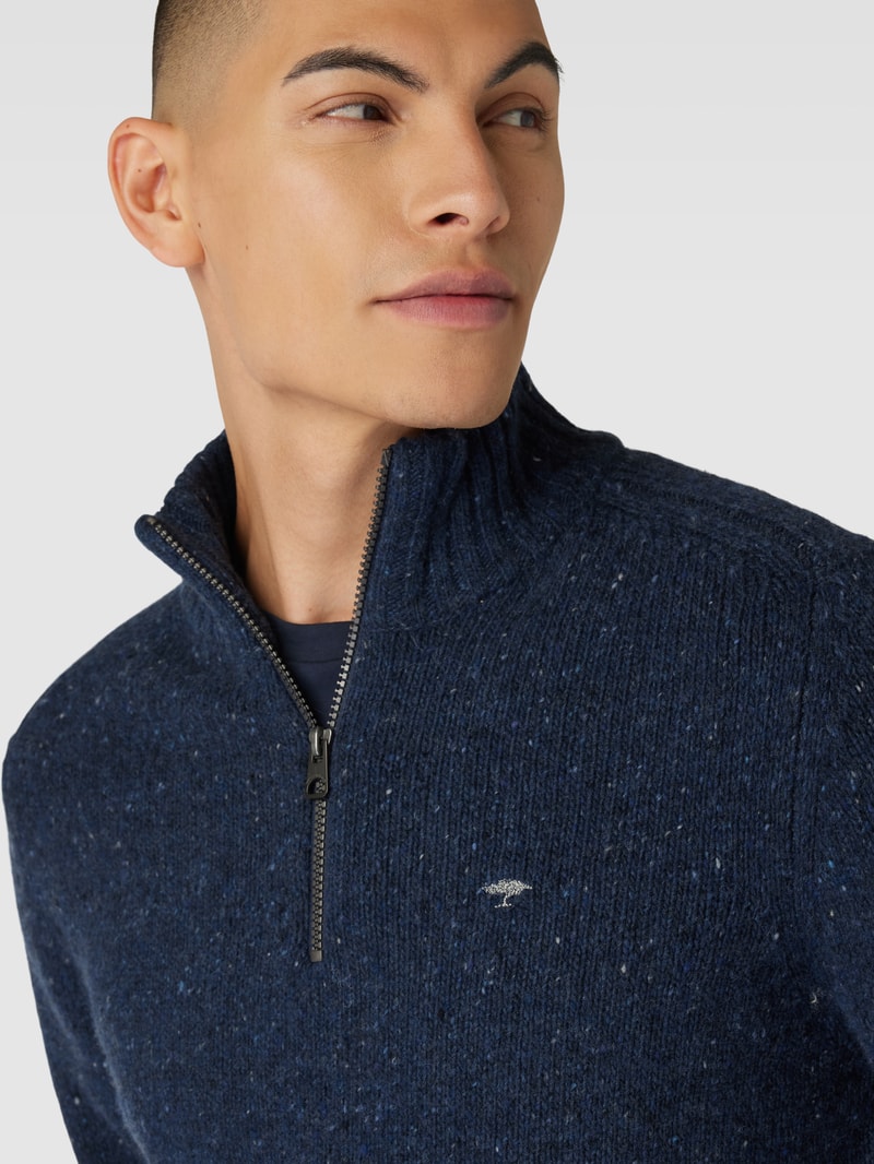 Strickpullover mit kurzem Reißverschluss in marineblau