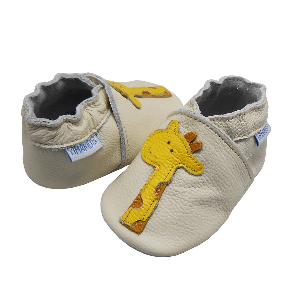 Yalion Weiche Leder Lauflernschuhe Hausschuhe Lederpuschen Giraffe Weiss Krabbelschuh