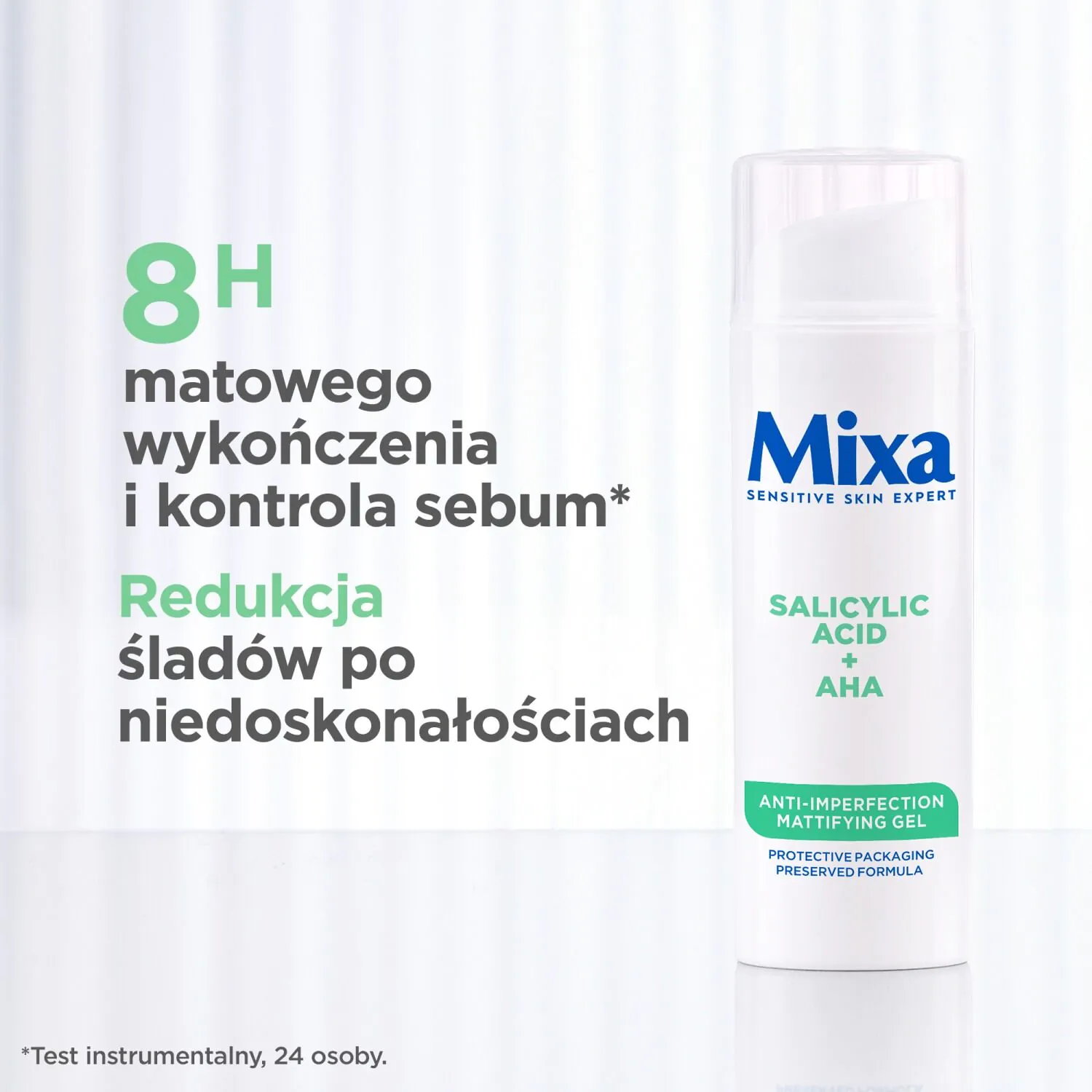 Mixa matinį poveikį turintis veido gelis nuo odos defektų su salicilo rūgštimi ir AHA rūgštimis