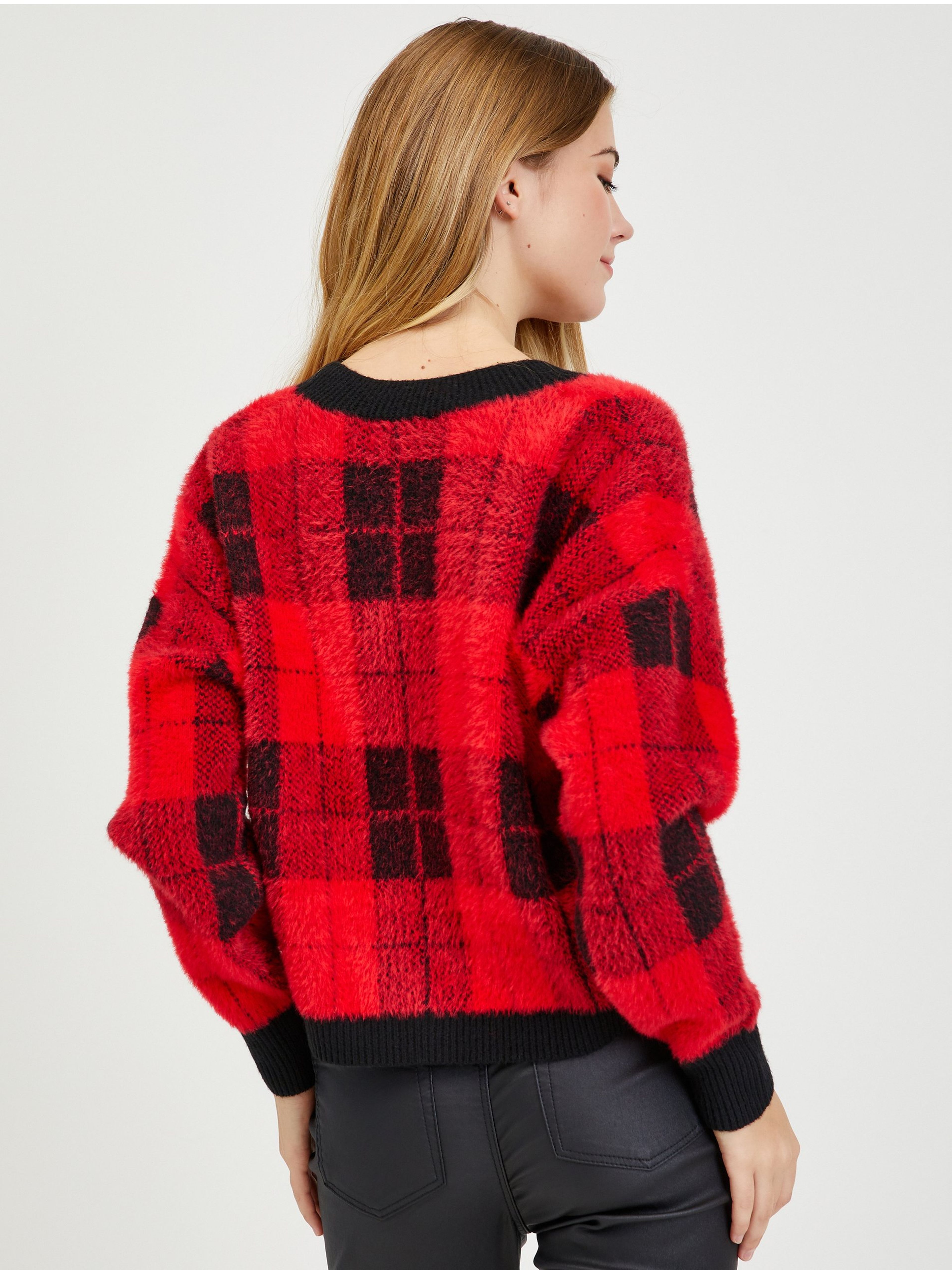 Schwarz-rot karierte Damencardigan ORSAY