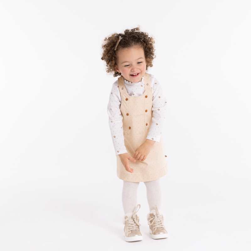 Robe salopette denim à pois blanche bébé fille