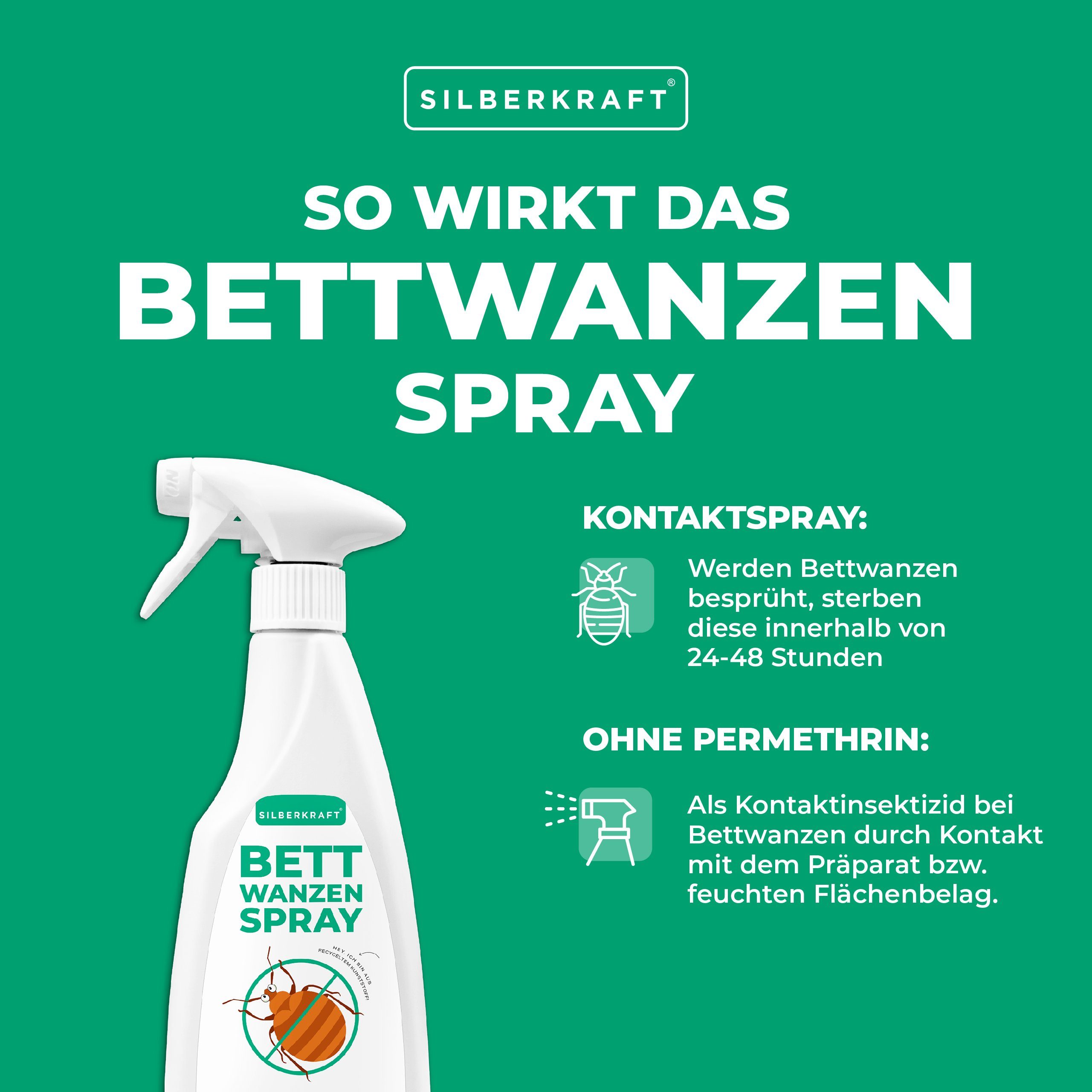 Silberkraft Insektenspray Anti Bettwanzen Spray - Bettwanzenspray 500 ml, 500 ml, 1-St.