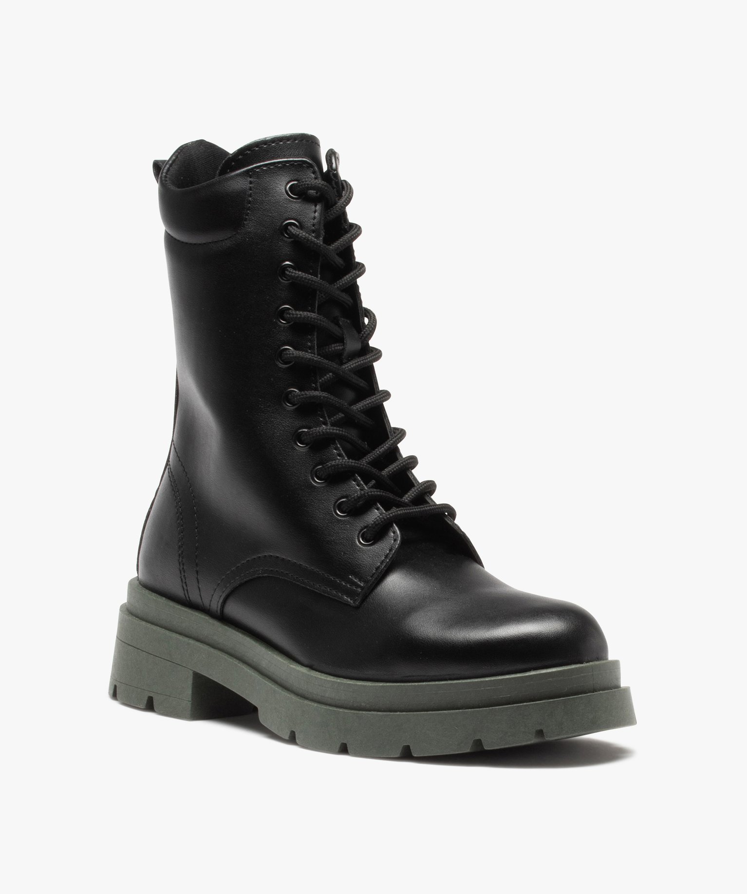 Bottines femme unies à lacets et semelle crantée noir | GEMO