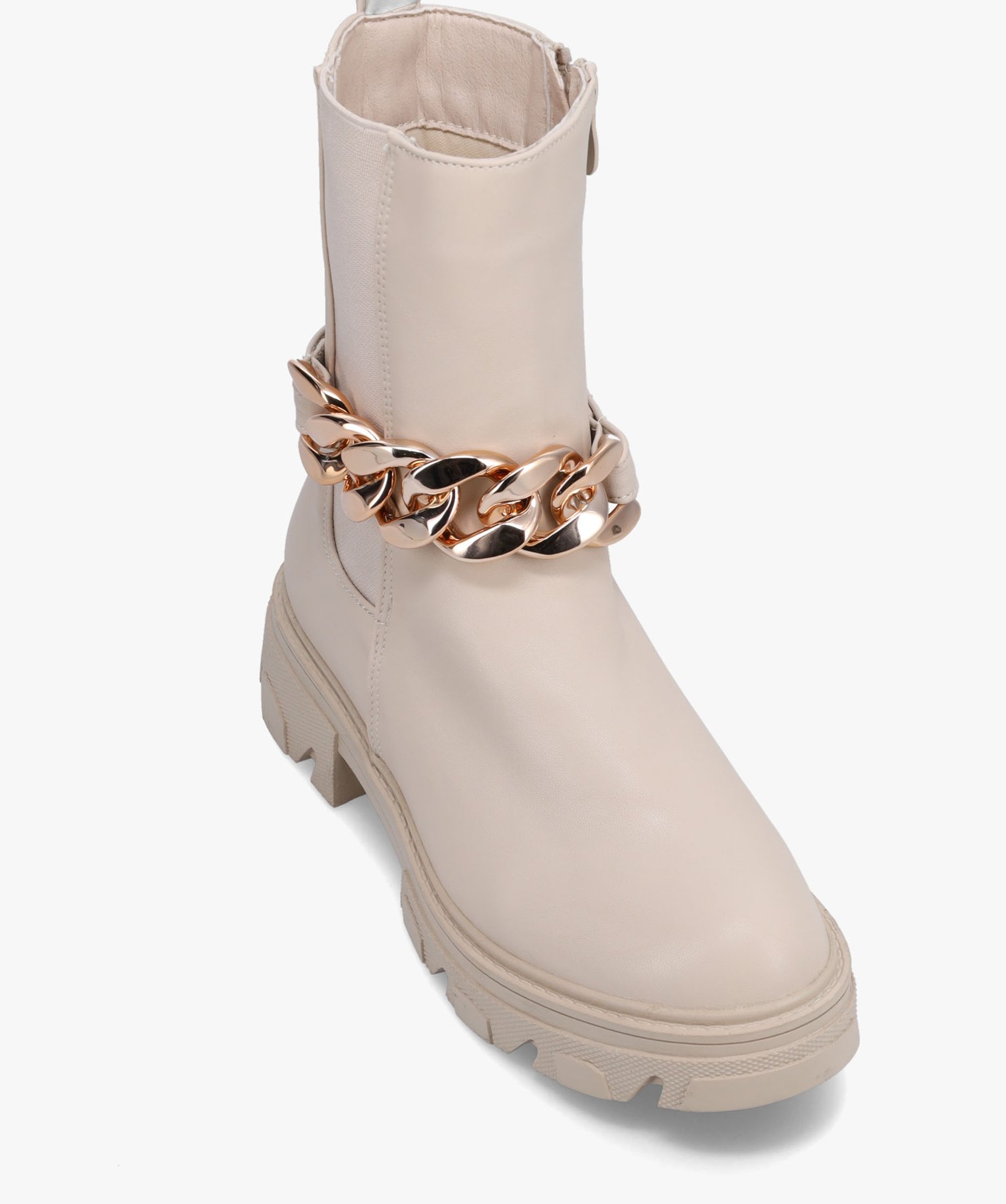Boots femme à semelle crantée et chaine décorative – Cl... ecru | GEMO