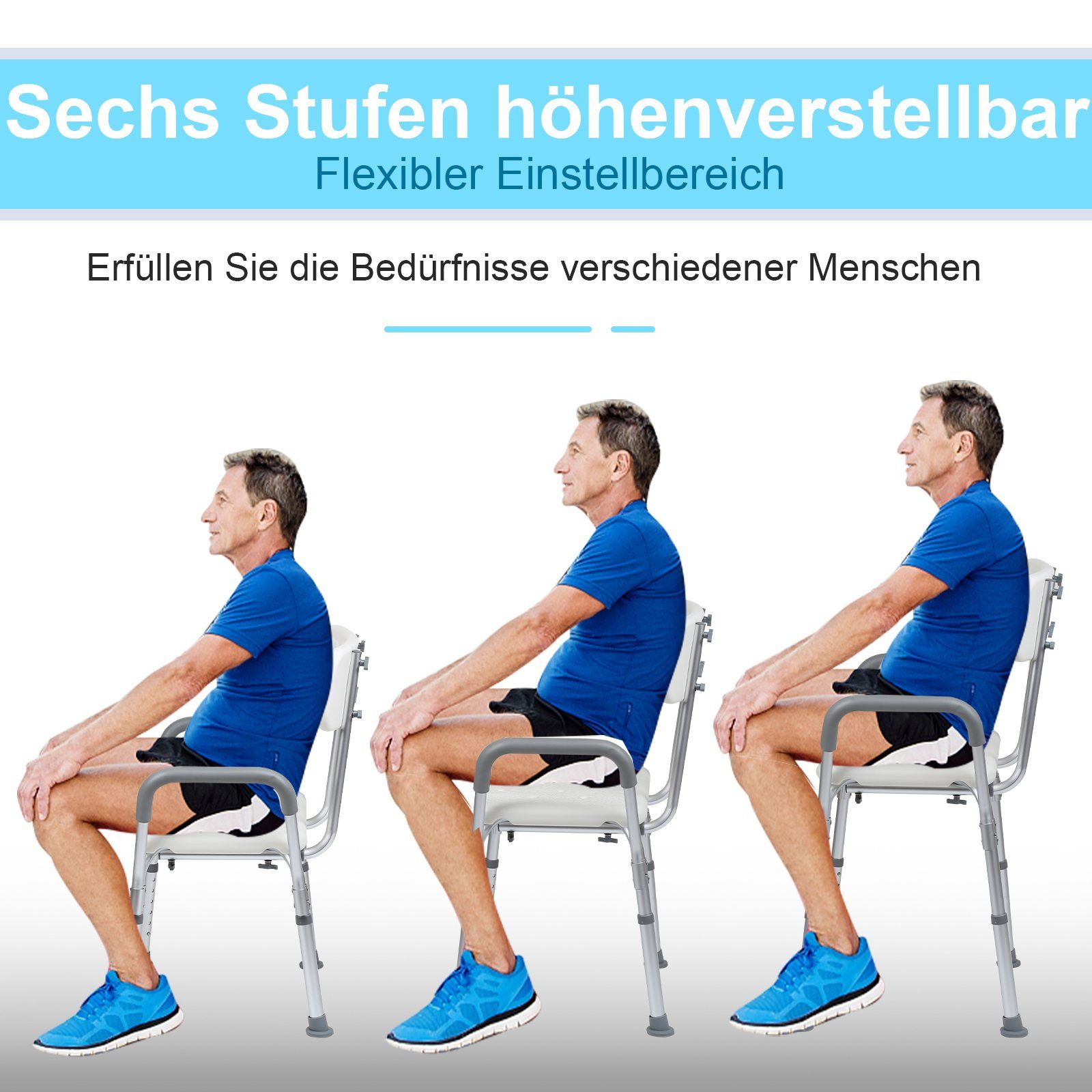 Clanmacy Dusch- und Badhocker Duschhocker Badhocker Höhenverstellbarer 6 Einstellbar Alu Badsitz