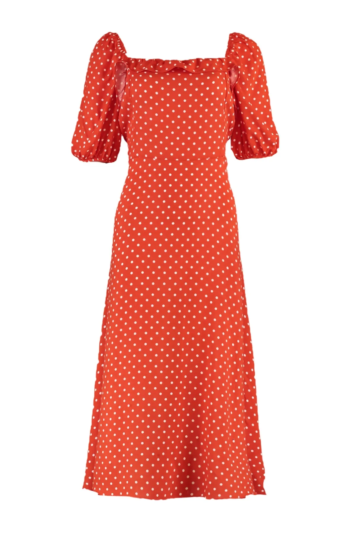 Trendyol Curve  Rotes gewebtes Kleid mit Tupfenmuster TBBSS22EL1712