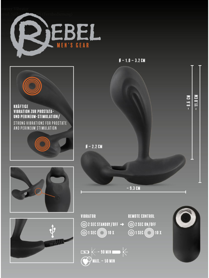 Rebel Analvibrator RC Two Spot Massager in schwarz günstig kaufen 11 cm