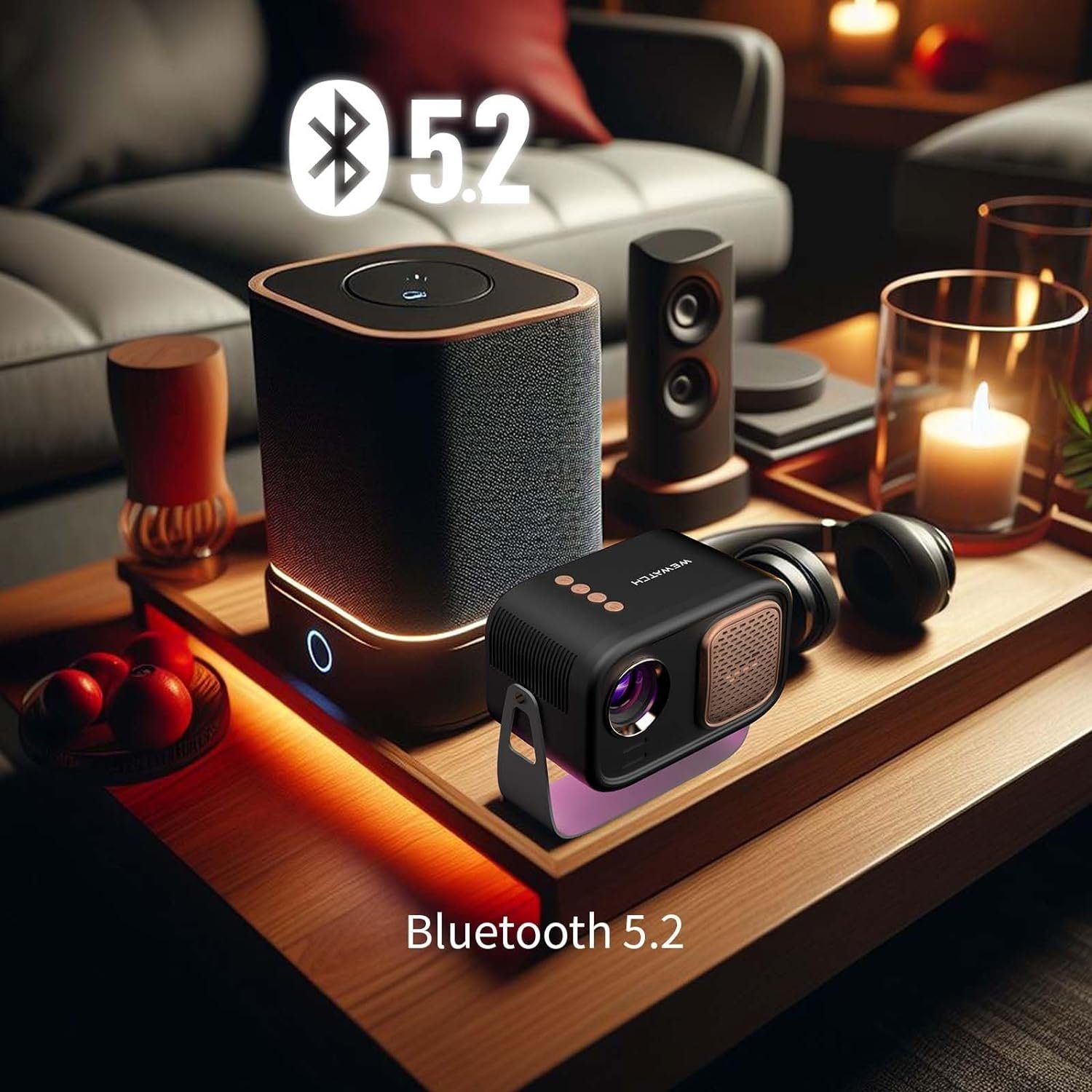 WEWATCH V11 Mini Elektrischer Fokus/Trapezkorrektur 45°±360° Rotating Portabler Projektor (14000 lm, 1920 x 1080 px, Full HD WiFi6 Bluetooth Projektor 300''Display mitiOS/Android/TV Stick)