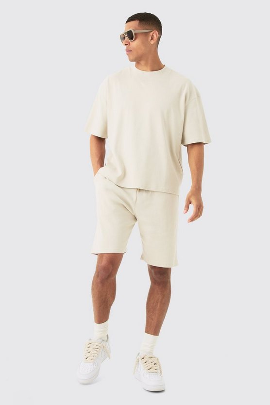 Kastiges geripptes Oversize T-Shirt & Shorts